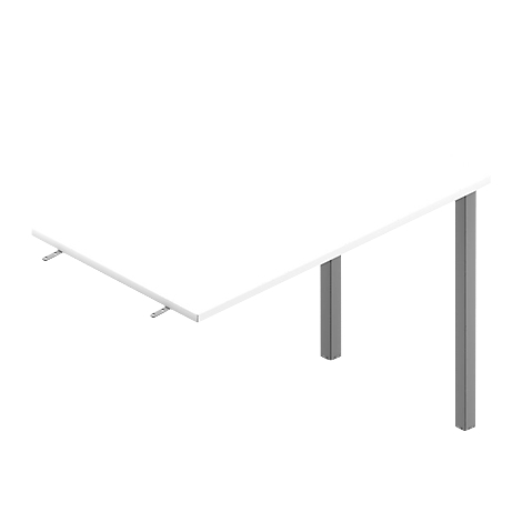 A white table on a white background, supported by gray legs.