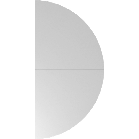 A semi-circular shape in gray, bisected by a horizontal line.