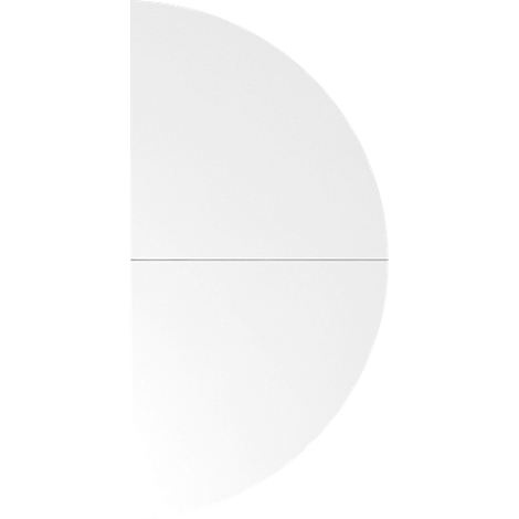 White, semi-circular table. A fine line runs in the middle.