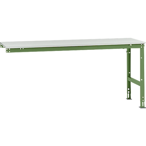 Workbench with white top and green frame.