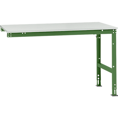 A green workbench with a white tabletop, isolated.