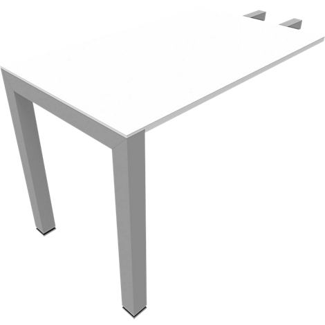 White table with grey legs. The perspective shows a diagonal view.