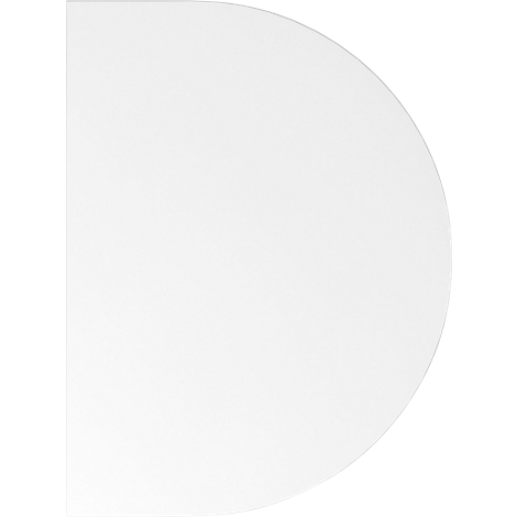 Half circle, white. Round shape with a straight edge.