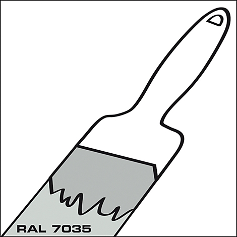 Paintbrush with handle and gray color area, with the inscription RAL 7035.