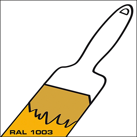 Paintbrush with handle. The brush has a yellow color with the lettering "RAL 1003".