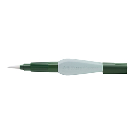 Un feutre pinceau Faber-Castell vert avec une pointe pinceau blanche et une partie centrale gris clair.