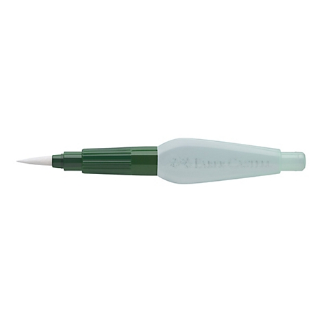 Feutre pinceau Faber-Castell vert clair, pointe blanche, lettrage sur corps de stylo bleu clair.