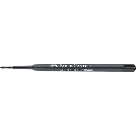 Schwarze Faber-Castell Gelstift-Mine mit Metallspitze und weißem Schriftzug.