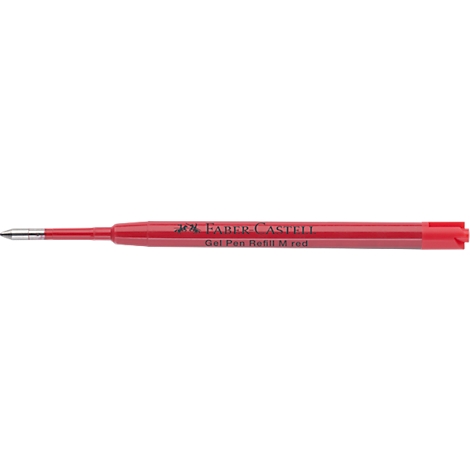 Rote Faber-Castell Gelstift-Mine mit Metallspitze vor weißem Hintergrund.