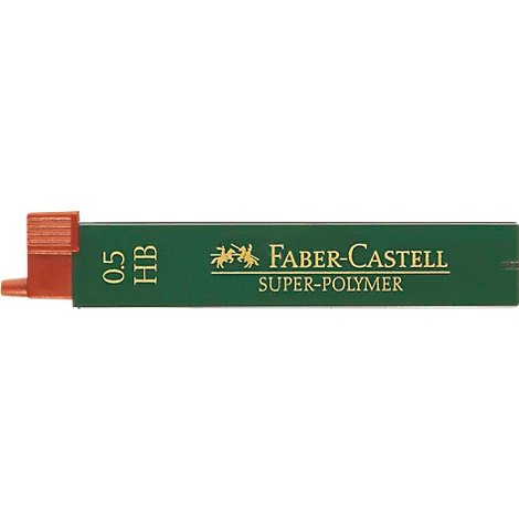 Green Faber-Castell pencil lead package, red mouthpiece, lettering: 0.5 HB, Super-Polymer.