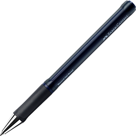 Dunkelblauer Faber-Castell Gelschreiber vor weißem Hintergrund.
