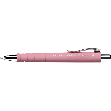 Light pink ballpoint pen, silver tip and clip, inscribed Poly Ball and Faber-Castell.