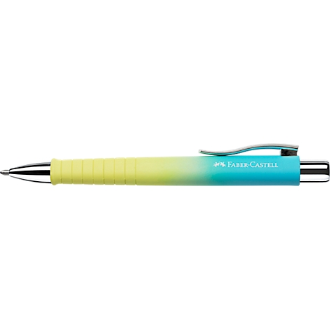 Yellow and turquoise gradient pen. Silver clip and tip; Faber-Castell brand.