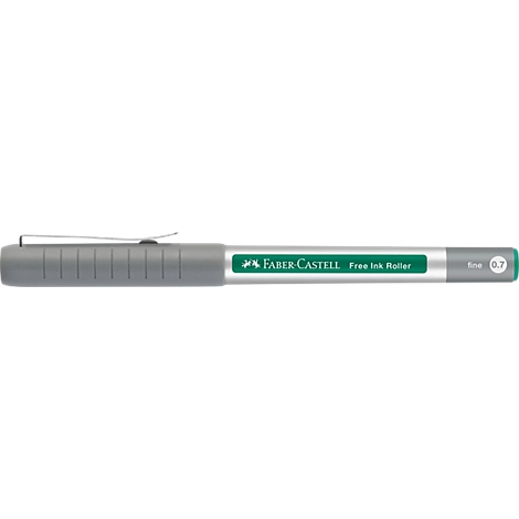 Een grijze Faber-Castell Free Ink Roller, met groene letters en de inscriptie 0.7.