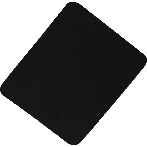 Black rectangular mousepad with rounded corners, diagonally oriented.