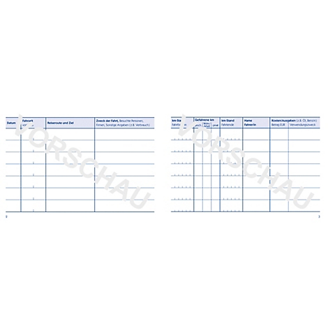 Zwei weisse Tabellen mit Spalten für Informationen, teilweise gefüllt.