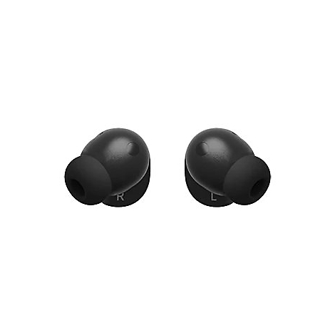 Deux écouteurs noirs, marqués "L" à gauche et "R" à droite.