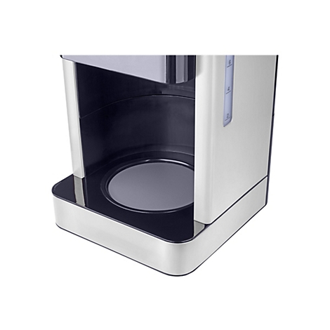 Nahaufnahme des leeren Stellplatzes einer Kaffeemaschine mit Wasserstandsanzeige.