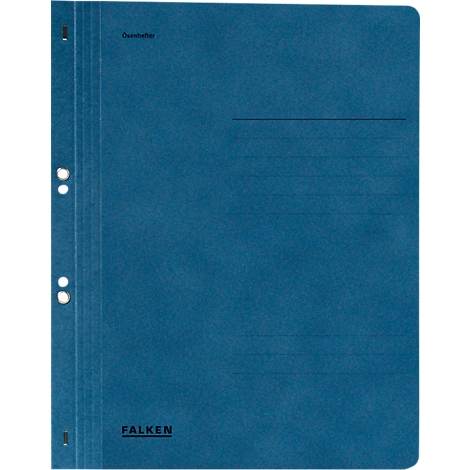 Blue binder, "FALKEN" lettering. Three holes and a gray stripe on the left.