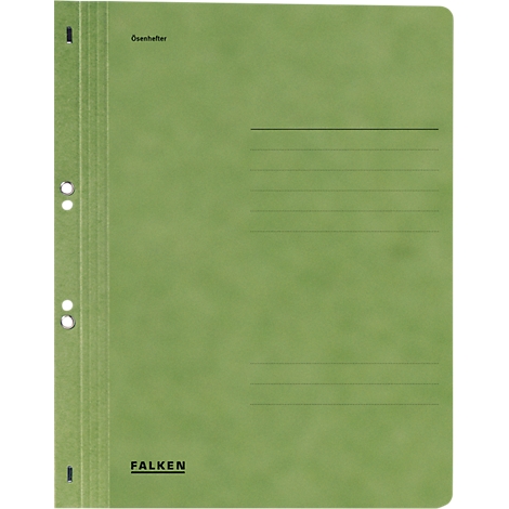 Green file folder with holes, lined fields and Falken logo.