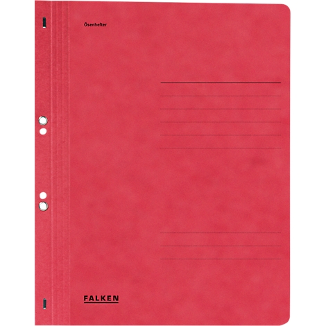 Red Falken folder with perforation. At the top: Geschäftshefte, below lines for entries, at the bottom: Falken.