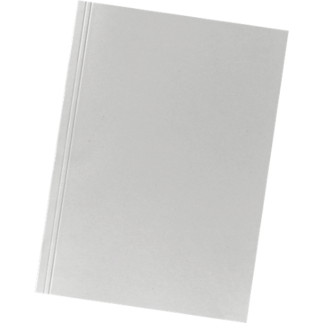 A gray book on a white background, held slightly at an angle.