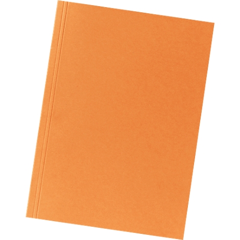 An orange file folder, photographed slightly diagonally from above.