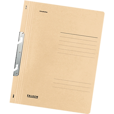 Light brown folder with metal clips. The front says 'Einkhefter' and 'FALKEN'. Lines for writing.