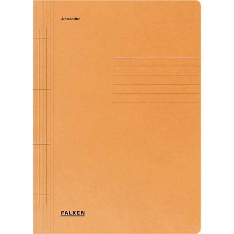 An orange file folder. There are lines for labeling on the right side. At the bottom it says "FALKEN".