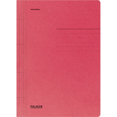 Red writing block with lines, text: Schreibhefter, FALKEN.