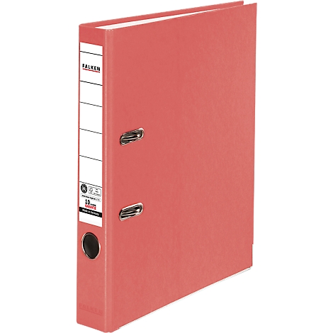 Red FALKEN file folder. Label with logo and specifications. Folder is closed.
