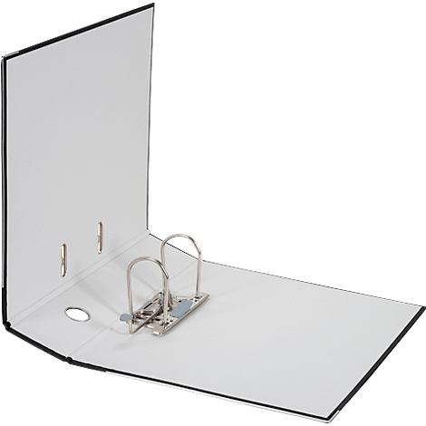 White file folder, open, with metal mechanism.