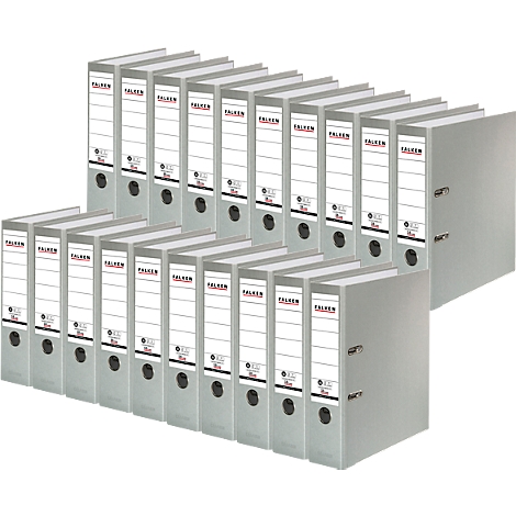Gray file folders, with white labels and the inscription 'FALKEN'.