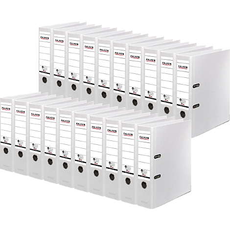 White file folders arranged in two stacks. Each folder has a labeled tag.