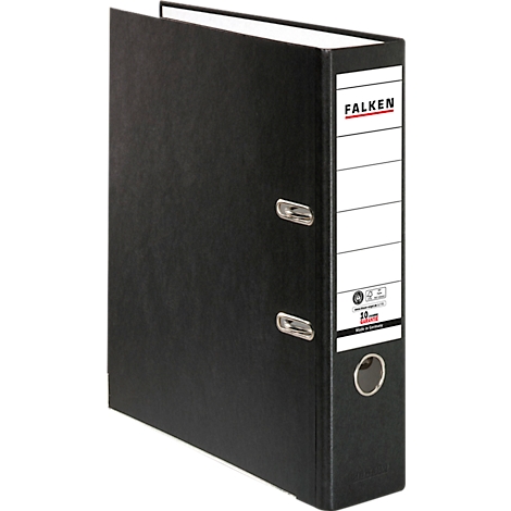 Black file folder with a white label and the FALKEN brand. The inside of the folder is white.