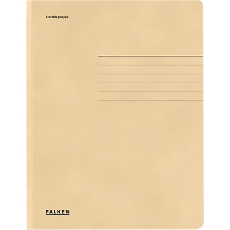 Beige insteekmap met lijnen en prints. "Einschlagmappe" bovenaan, "FALKEN" onderaan.