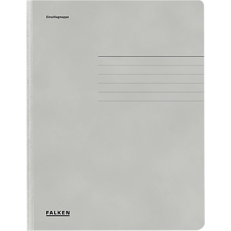 Grijze, gelijnde insteekmap. Boven staat 'Einschlagmappe', onderaan het logo 'FALKEN'.