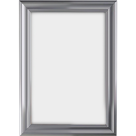 Silver-colored picture frame with a white interior. Vertical orientation.