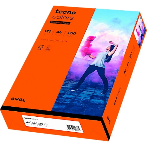 Eine orangefarbene Papierbox mit Aufdrucken, zeigt eine Person mit Rauchfontäne im Hintergrund.