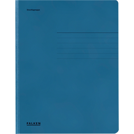Cahier bleu ligné, 'Einschlagmappe' en haut à gauche, logo 'FALKEN' en bas à gauche.