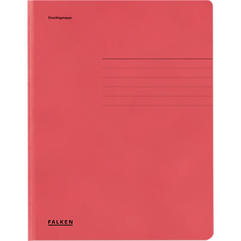Un dossier rouge et vierge. "Einschlagmappe" est écrit en haut à gauche. Le nom "FALKEN" est visible en bas à gauche.