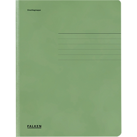 Un dossier Falken vert avec des pages lignées.