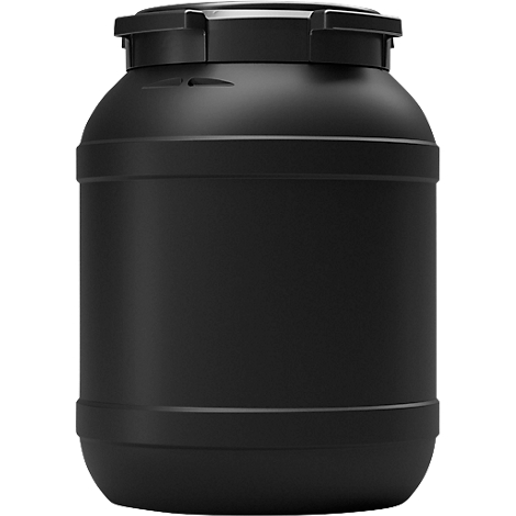 Fass, Volumen 26 l, leitfähig, mit Deckel, mit UN-Zertifizierung, wasserdicht, UV-beständig, stapelbar, L 316 x B 316 x H 425 mm, HDPE, schwarz