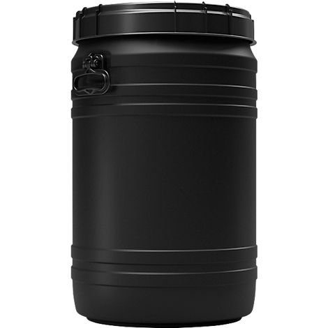 Fass, Volumen 75 l, leitfähig, mit Deckel/Griff, mit UN-Zertifizierung, wasserdicht, UV-beständig, stapelbar, L 410 x B 410 x H 680 mm, HDPE, schwarz