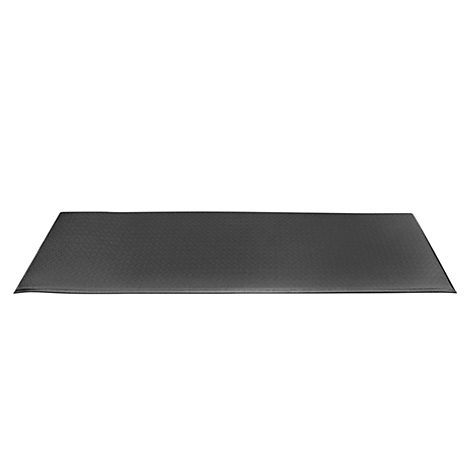 Black, rectangular yoga mat. On a white background.