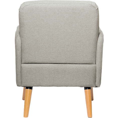 Fauteuil gris avec pieds en bois.