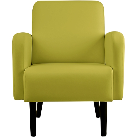 Groene fauteuil met zwarte poten.