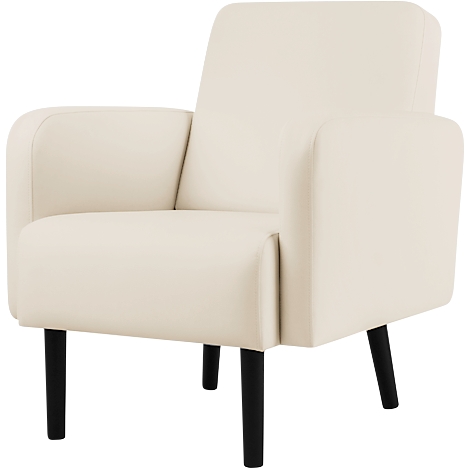 Crèmekleurige fauteuil met zwarte poten.