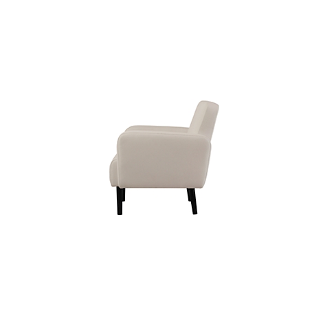 Crème kleurige fauteuil in profiel, zwarte poten.