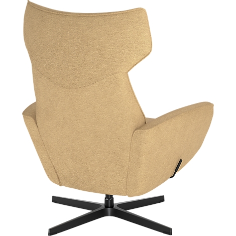 Fauteuil beige avec dossier haut et pied en étoile noir, vu de dos sur fond blanc.